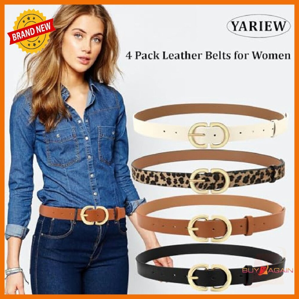 Leather Belt with Gold Buckle for Women Size M 43" - Picture 4 of 8